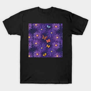 Dark Night Butterflies with Blooms T-Shirt